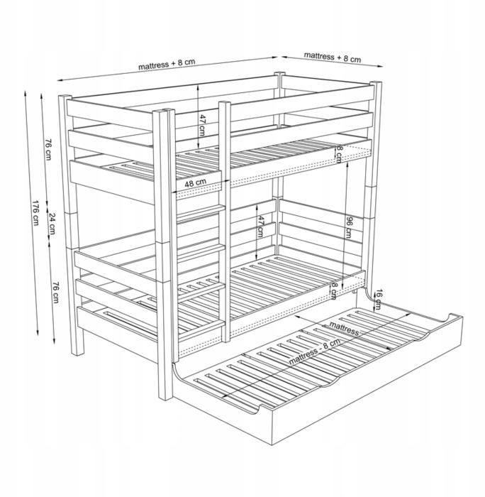 Stockbett "ONE" mit 3 Schlafplätzen - weiß