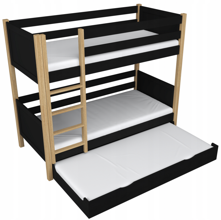 Stockbett "TWO" mit 3 Schlafplätzen - schwarz / eiche