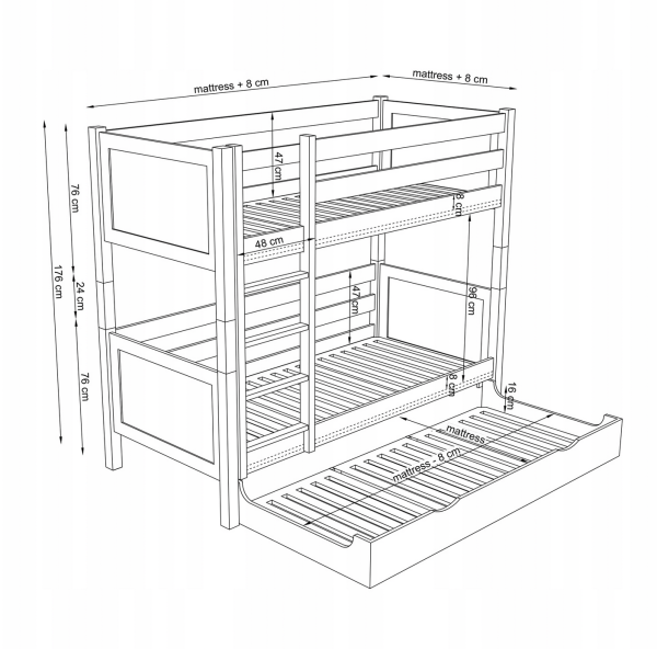 Stockbett "TWO" mit 3 Schlafplätzen - weiß